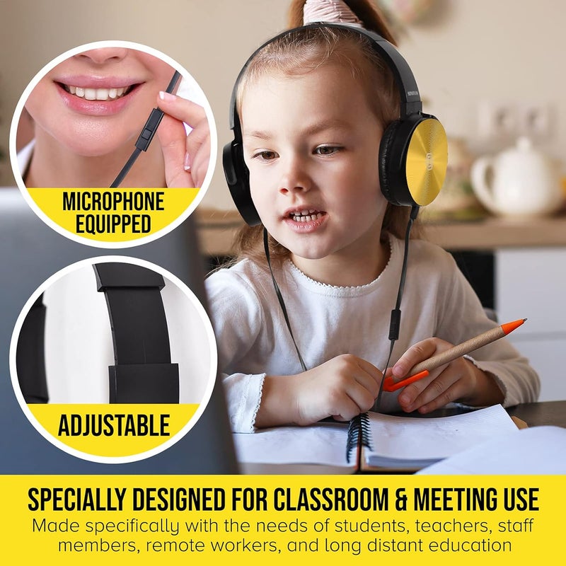 Sonitum Premium Classroom Headphone with Microphone (5 Pack) - Kids Wired Earphones with Mic for School Students K-12 & Teachers, Soft Swivel On Ear Pads- Perfect for E-Learning, Meetings, Calls -(Colorful) - Image 2